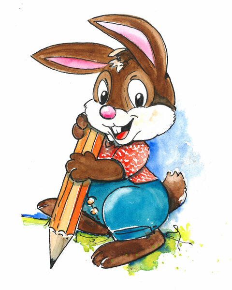 Hasenjunge Hubsi.Eine Illustration von Oskar Pointecker aus den Ostergeschichten von Sabine Aigner in Velden am Wörthersee. Osternestsuche am Ostermarkt.