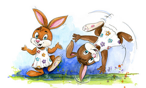 Hasenjunge Hubsi. Eine Illustration von Oskar Pointecker aus den Ostergeschichten von Sabine Aigner in Velden am Wörthersee. Osternestsuche am Ostermarkt.