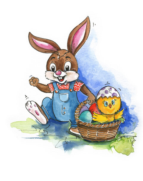 Hasenjunge Hubsi.Eine Illustration von Oskar Pointecker aus den Ostergeschichten von Sabine Aigner in Velden am Wörthersee. Osternestsuche am Ostermarkt.