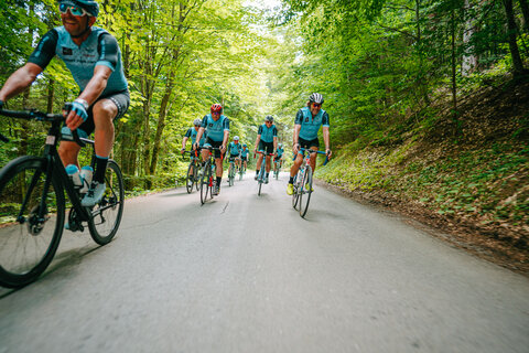 <p>Gruppe bei einer Rennrad Tour am Wörthersee. Entspannter Genuss bei selektiven Routen am Straßenrad.</p>