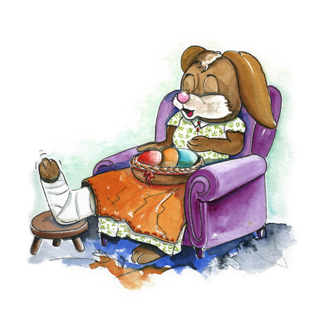 <p>Hasenjunge Hubsi.Eine Illustration von Oskar Pointecker aus den Ostergeschichten von Sabine Aigner in Velden am Wörthersee. Osternestsuche am Ostermarkt.</p>